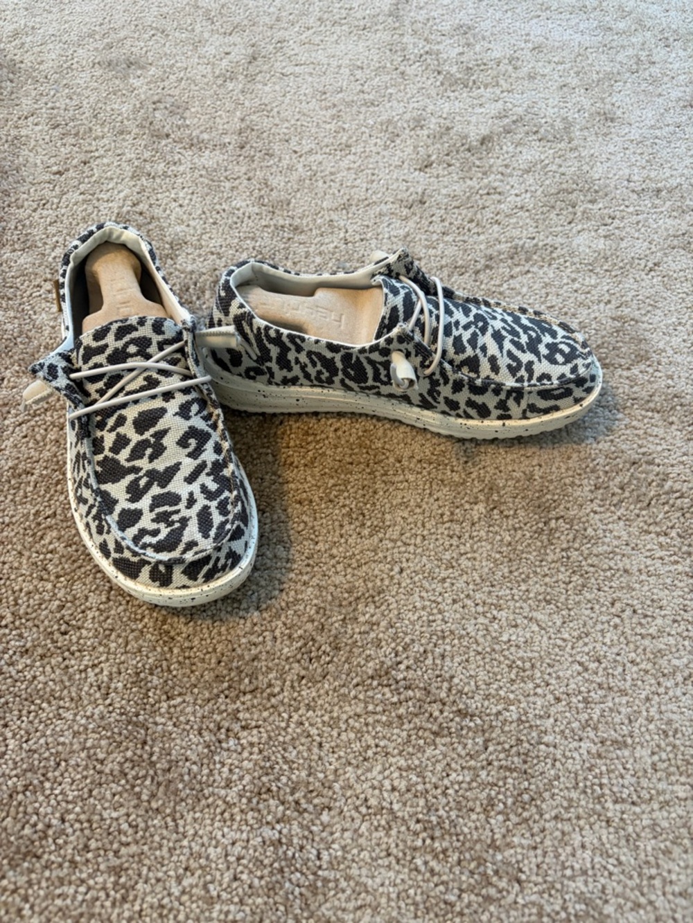 Hey Dude Leopard Print Canvas Shoes in Black and White